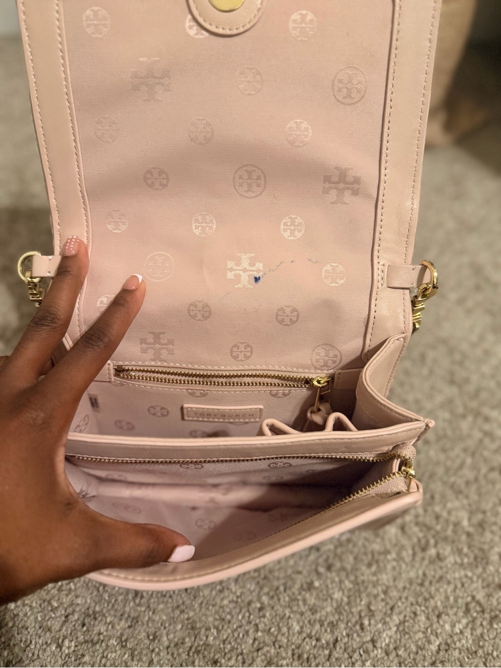 Tory Burch Blush Pink Crossbody Wallet on Chain